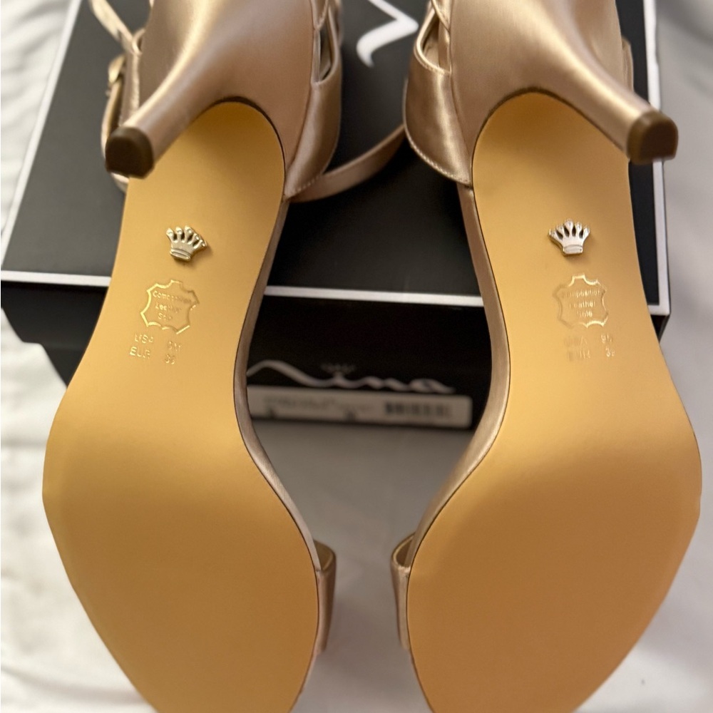 Nina Women's Satin Heels - Champagne - Picture 2 of 4
